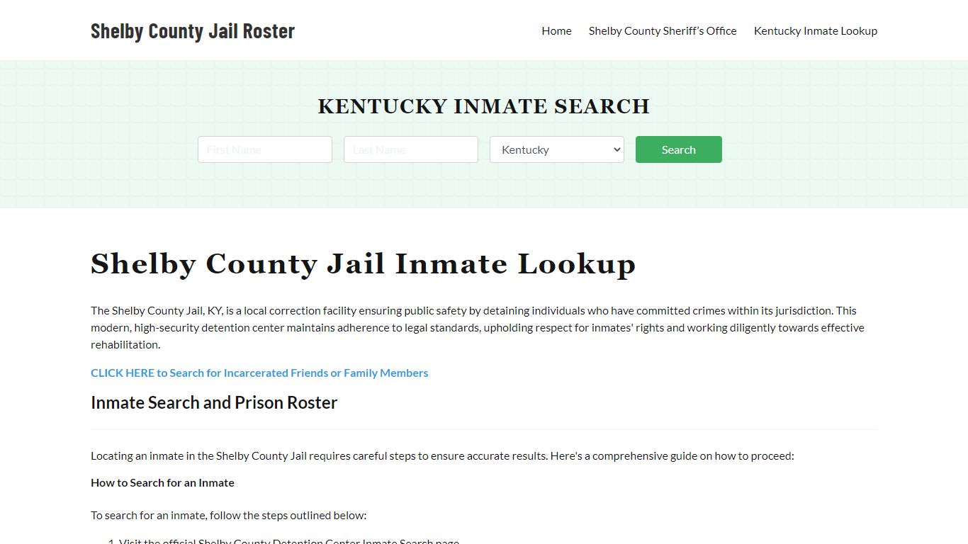 Shelby County Jail Roster Lookup, KY, Inmate Search